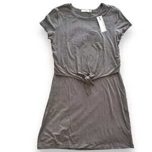 Mododoc Modal Cotton T-Shirt Dress Medium NWT Tie Front Taupe Casual